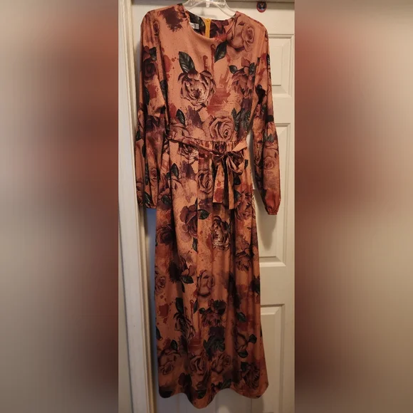 Tavin mustard yellow floral maxi dress with puffed long sleeves - Picture 1 of 9